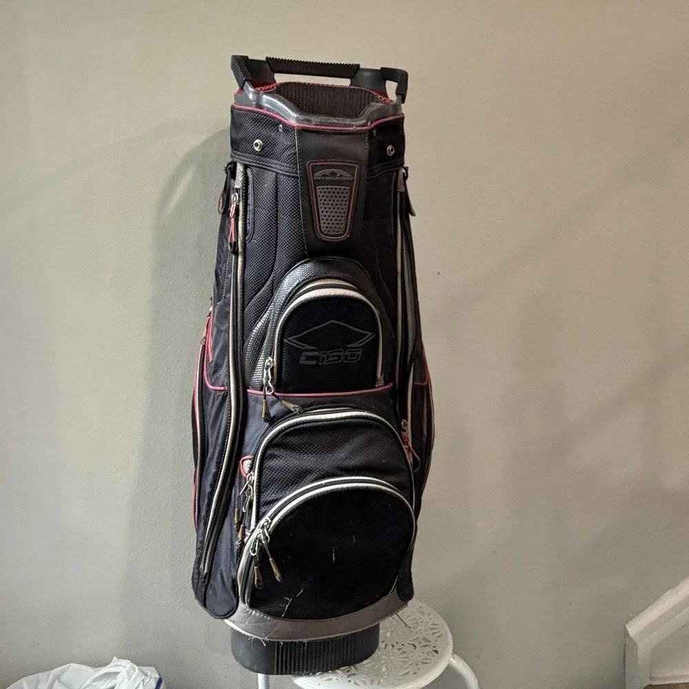 Sun Mountain C-130 Black/Red 14-Way Cart Golf Bag Clean Lightly Used